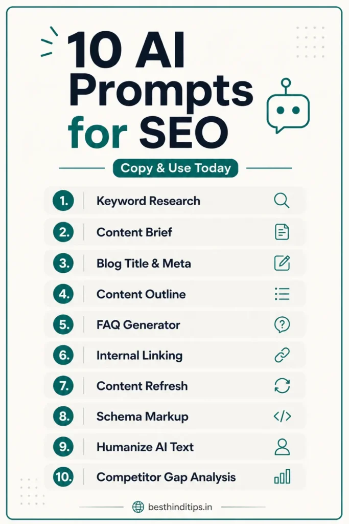 List of 10 AI prompts for SEO categories
